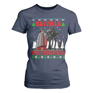 Nakatomi Plaza Christmas T Shirt For Women Funny Catzilla Monster Xmas TS14 Navy Print Your Wear
