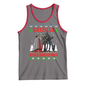 Nakatomi Plaza Christmas Tank Top Funny Catzilla Monster Xmas TS14 Deep Heather Red Print Your Wear