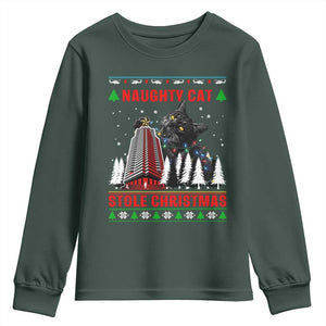 Nakatomi Plaza Christmas Youth Sweatshirt Funny Naughty Santa Cat Humor TS14 Dark Forest Green Print Your Wear