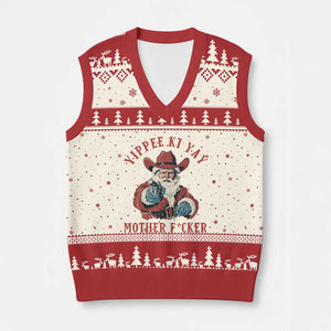 Yippee Ki Yay Mother Fcker V-Neck Knit Sweater Vest Funny Santa Gun Xmas TS14 Beige Red Print Your Wear