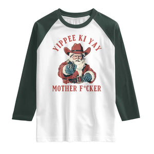 Yippee Ki Yay Mother Fcker Raglan Shirt Funny Santa Gun Christmas TS14 White Dark Forest Green Print Your Wear