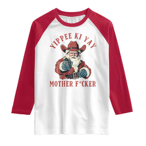 Yippee Ki Yay Mother Fcker Raglan Shirt Funny Santa Gun Christmas TS14 White Red Print Your Wear