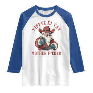 Yippee Ki Yay Mother Fcker Raglan Shirt Funny Santa Gun Christmas TS14 White Royal Print Your Wear