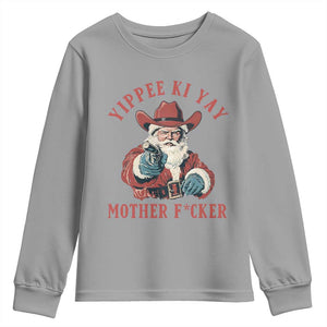 Yippee Ki Yay Mother Fcker Youth Sweatshirt Funny Santa Gun Christmas TS14 Sport Gray Print Your Wear