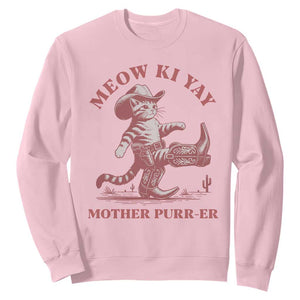 Funny Cowboy Cat Sweatshirt Western Rodeo Meow Ki Yay Mother Purrer TS14 Light Pink Print Your Wear