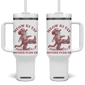 Funny Cowboy Cat Tumbler With Handle Western Rodeo Meow Ki Yay Mother Purrer TS14 One Size: 40 oz White Print Your Wear