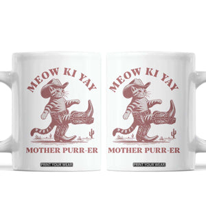 Funny Cowboy Cat Coffee Mug Western Rodeo Meow Ki Yay Mother Purrer TS14 White Print Your Wear