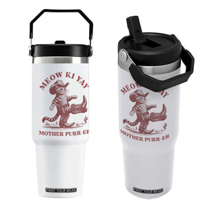 Funny Cowboy Cat Flip Straw Tumbler Western Rodeo Meow Ki Yay Mother Purrer TS14 One Size: 30 oz White Print Your Wear
