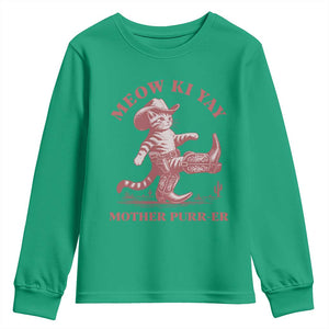 Funny Cowboy Cat Youth Sweatshirt Western Rodeo Meow Ki Yay Mother Purrer TS14 Irish Green Print Your Wear