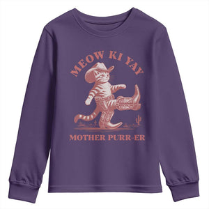 Funny Cowboy Cat Youth Sweatshirt Western Rodeo Meow Ki Yay Mother Purrer TS14 Purple Print Your Wear