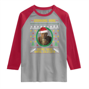 Ed Gein Christmas Raglan Shirt Drinking Wine Eating These Sinful Cold Cuts TS14 Sport Gray Red Print Your Wear
