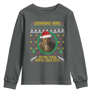 Ed Gein Christmas Youth Sweatshirt Drinking Wine Eating These Sinful Cold Cuts TS14 Dark Heather Print Your Wear