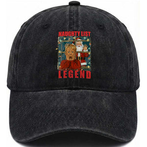 Santa Christmas Movie Funny Washed Cotton Baseball Cap Naughty List Legend TS14 Washed Cap Universal Fit Black Print Your Wear