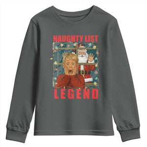 Santa Christmas Movie Funny Youth Sweatshirt Naughty List Legend TS14 Dark Heather Print Your Wear