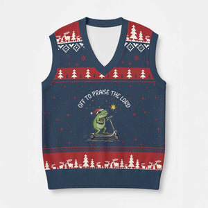 Funny Frog Christian V-Neck Knit Sweater Vest Off To Praise The Lord TS14 Navy Red Print Your Wear