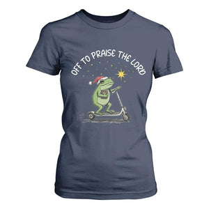 Funny Frog Christian T Shirt For Women Off To Praise The Lord TS14 Navy Print Your Wear