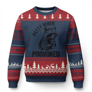 Petty When Provoked Ugly Christmas Sweater Funny Raccoon Meme TS14 Navy Red Print Your Wear