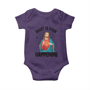 What Is Even Happening Baby Onesie Funny Christian TS14 Purple Print Your Wear