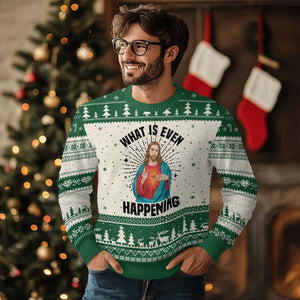 What Is Even Happening Ugly Christmas Sweater Funny Christian TS14 Beige Green Print Your Wear