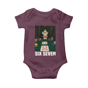 67 Poker Cat Baby Onesie Funny Six Seven Meme TS14 Maroon Print Your Wear