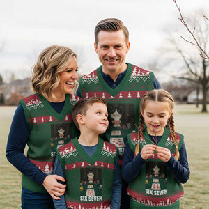 67 Poker Cat V-Neck Knit Sweater Vest Funny Six Seven Meme TS14 Red Green Print Your Wear