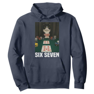 67 Poker Cat Hoodie Funny Six Seven Meme TS14 Navy Print Your Wear