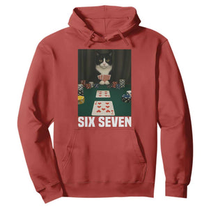 67 Poker Cat Hoodie Funny Six Seven Meme TS14 Red Print Your Wear