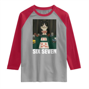 67 Poker Cat Raglan Shirt Funny Six Seven Meme TS14 Sport Gray Red Print Your Wear