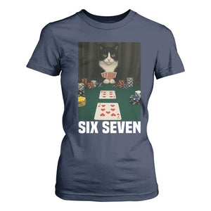 67 Poker Cat T Shirt For Women Funny Six Seven Meme TS14 Navy Print Your Wear
