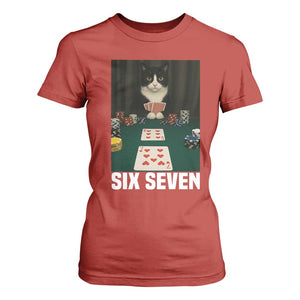 67 Poker Cat T Shirt For Women Funny Six Seven Meme TS14 Red Print Your Wear