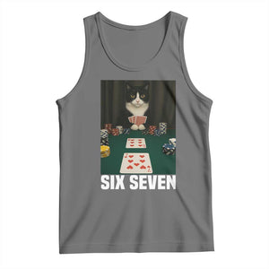 67 Poker Cat Tank Top Funny Six Seven Meme TS14 Black Heather Print Your Wear