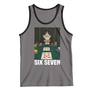 67 Poker Cat Tank Top Funny Six Seven Meme TS14 Deep Heather Black Print Your Wear