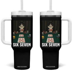67 Poker Cat Tumbler With Handle Funny Six Seven Meme TS14 One Size: 40 oz Black Print Your Wear