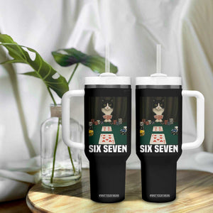67 Poker Cat Tumbler With Handle Funny Six Seven Meme TS14 Print Your Wear