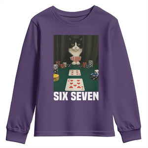 67 Poker Cat Youth Sweatshirt Funny Six Seven Meme TS14 Purple Print Your Wear