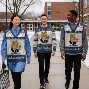 The Lying King Trump V-Neck Knit Sweater Vest Funny Political Satire TS14 Beige Navy Print Your Wear