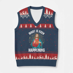Funny Christian V-Neck Knit Sweater Vest What Is Even Happening TS14 Navy Red Print Your Wear