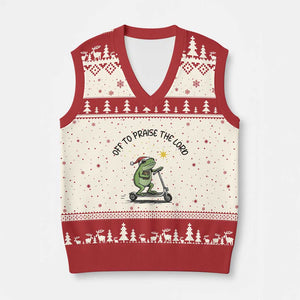 Off To Praise The Lord V-Neck Knit Sweater Vest Funny Frog Christian TS14 Beige Red Print Your Wear