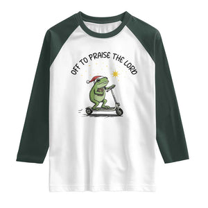 Off To Praise The Lord Raglan Shirt Funny Frog Christian TS14 White Dark Forest Green Print Your Wear