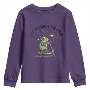 Off To Praise The Lord Youth Sweatshirt Funny Frog Christian TS14 Purple Print Your Wear