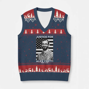 Justices for Alex Pretti V-Neck Knit Sweater Vest Resist ICE Immigration Deportation Protest Minnesota TS14 Navy Red Print Your Wear