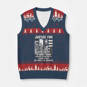 Justice for Alex and Renee V-Neck Knit Sweater Vest Anti ICE Immigration Protest Human Rights TS14 Navy Red Print Your Wear