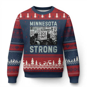 Minnesota Strong Ugly Christmas Sweater Minneapolis ICE Out Anti ICE Protest Right Now TS14 Navy Red Print Your Wear