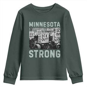 Minnesota Strong Youth Sweatshirt Minneapolis ICE Out Anti ICE Protest Right Now TS14 Dark Forest Green Print Your Wear
