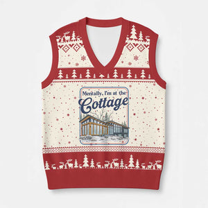 Mentally I'm at the Cottage V-Neck Knit Sweater Vest Funny Hockey Romance TS14 Beige Red Print Your Wear