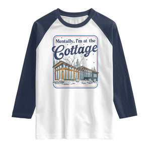 Mentally I'm at the Cottage Raglan Shirt Funny Hockey Romance TS14 White Navy Print Your Wear