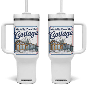 Mentally I'm at the Cottage Tumbler With Handle Funny Hockey Romance TS14 One Size: 40 oz White Print Your Wear