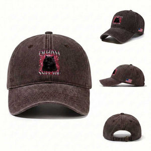 I'm Gonna Sniff You Washed Cotton Baseball Cap Funny Black Cat Meme TS14 Washed Cap Universal Fit Dark Brown Print Your Wear
