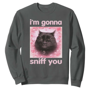 I'm Gonna Sniff You Sweatshirt Funny Black Cat Brainrot Meme TS14 Dark Heather Print Your Wear