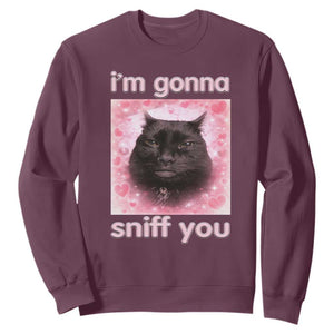 I'm Gonna Sniff You Sweatshirt Funny Black Cat Brainrot Meme TS14 Maroon Print Your Wear
